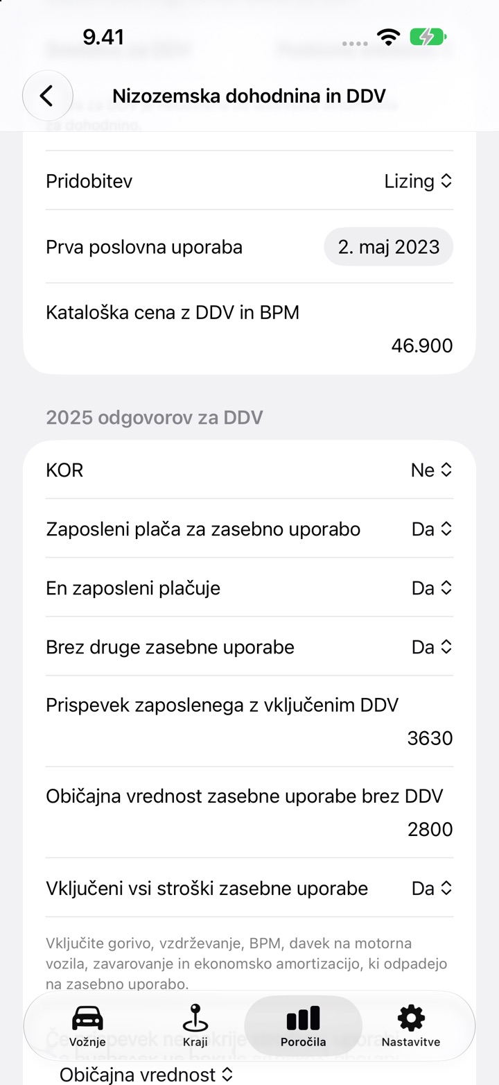 Zaslon Nizozemska dohodnina in DDV z izpolnjenimi odgovori Zaposleni plača za zasebno uporabo
