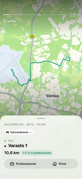 La story À vérifier : un trajet avec son itinéraire, sa distance et sa valeur s’il est professionnel