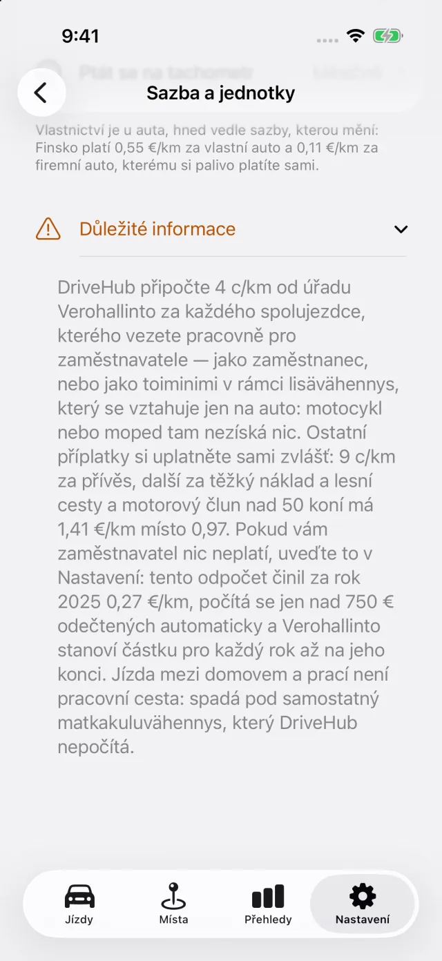 Obrazovka sazby v DriveHubu: číslo dané země a pravidlo za ním