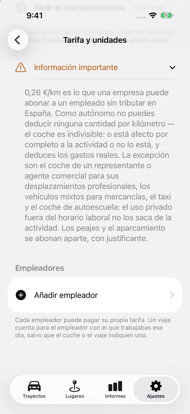 La pantalla de tarifas de DriveHub: la cifra del país con la norma que hay detrás