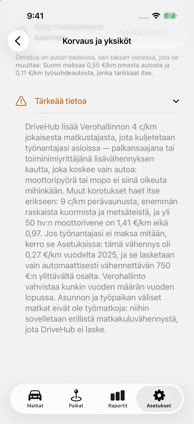 DriveHubin korvausnäkymä: maan luku ja sen takana oleva sääntö