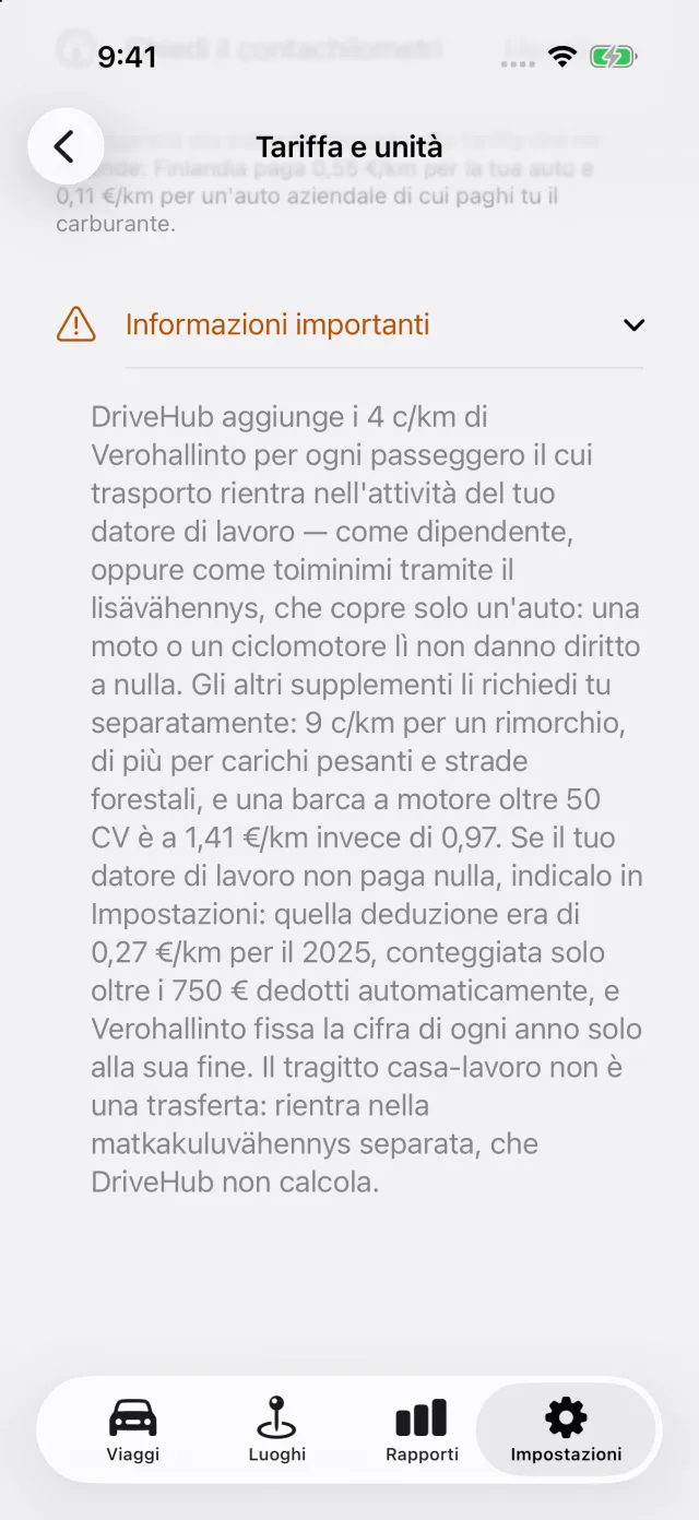 La schermata della tariffa in DriveHub: la cifra del Paese con la regola che c’è dietro