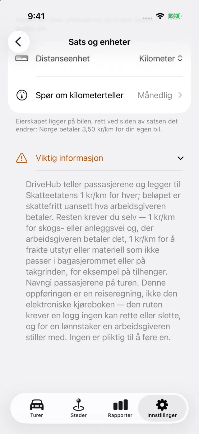 Satsskjermen i DriveHub: landets sats med regelen bak