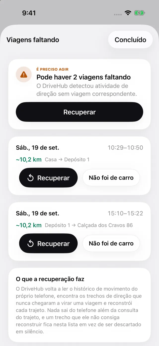 Um story Viagens perdidas: um trajeto que o iPhone registrou sem viagem correspondente, e Recuperar