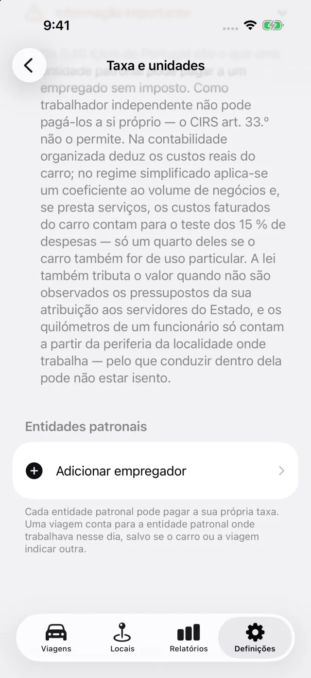 O ecrã da taxa no DriveHub: o valor do país com a regra por trás