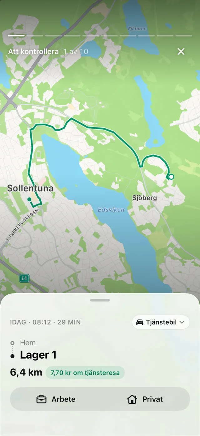 Berättelsen Att kontrollera: en resa med rutt, sträcka och vad den är värd som tjänsteresa